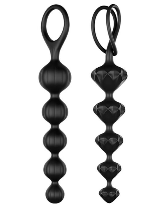 2 įvairių formų analinių karoliukų stygų rinkinys juodas